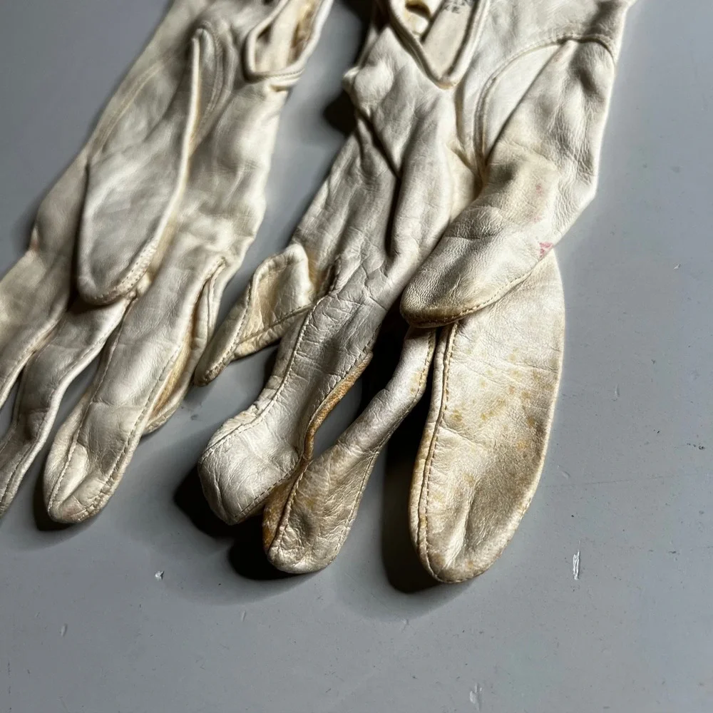 Vintage Perrins Make Cream‎ Leather Gloves Club Mark Cadet 1950s Off White 8.5